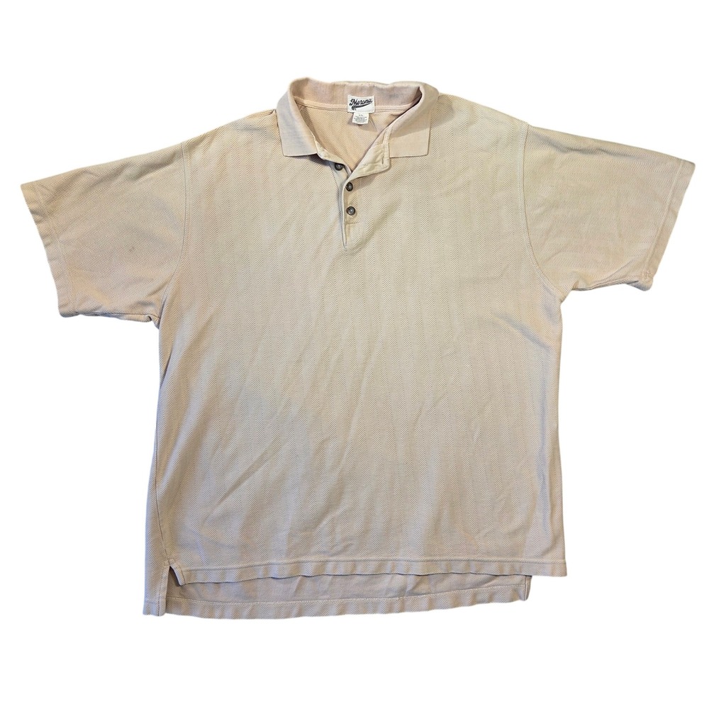 Y2k Merona Mens XXL Beige Chevron Textured Knit Polo Shirt Short Sleeve Cotton